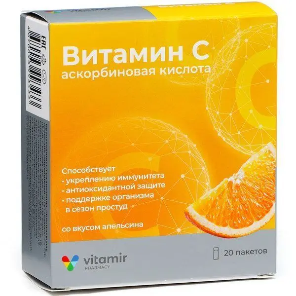 ВИТАМИН С Витамир пор. д/внутр. прим. (стик) 850мг - 2.5г N20 Апельсин (Квадрат-С, РФ)