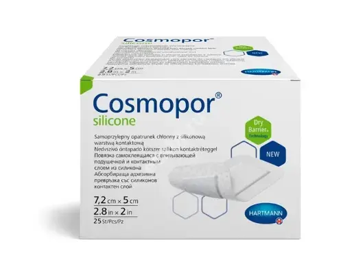 ПОВЯЗКА ПЛАСТЫРНАЯ Космопор Силикон раневая стер. 5х7.2см N25 (ПАУЛЬ ХАРТМАНН, ГЕРМАНИЯ)