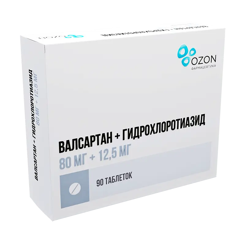 ВАЛСАРТАН-ГИДРОХЛОРТИАЗИД табл. п.п.о. 80мг+12.5мг N90 (ОЗОН, РФ)