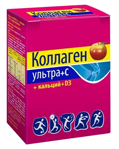 КОЛЛАГЕН УЛЬТРА + С+ кальций+ D3 пор. (пак.) 8г N7 Яблоко (Алина Фарма, РФ)