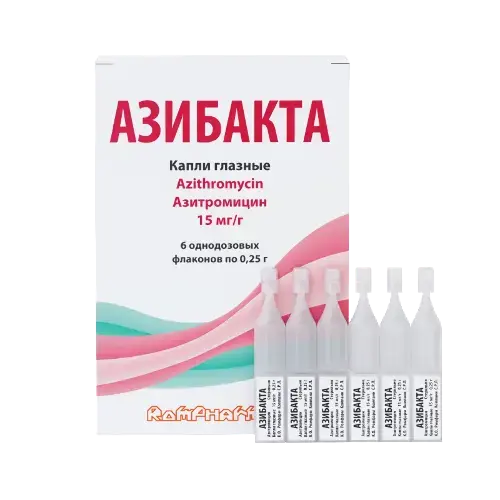 АЗИБАКТА капли глазн. (фл.) 15мг/г - 0.25г N6 (РОМФАРМ, РУМЫНИЯ)