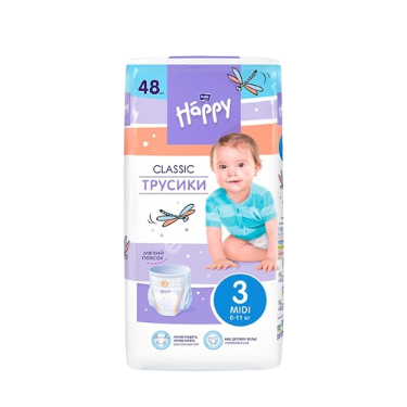 БЕЛЛА ХЕППИ подгузники-трусики Classic 6-11кг р.миди 3 N48 (БЕЛЛА, РФ)