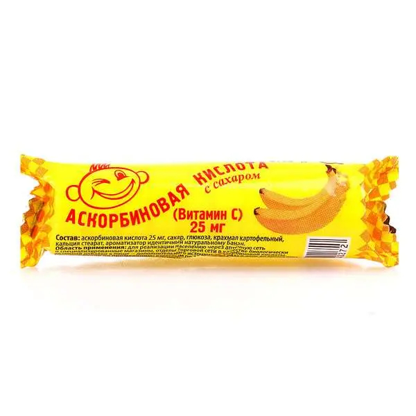 АСКОРБИНОВАЯ КИСЛОТА с сах. табл. (крутка) N10 Банан (Аскопром, РФ)