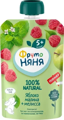 ФРУТОНЯНЯ пюре фруктовое 5м+ 90г Яблоко/Малина/Мелисса (Прогресс, РФ)