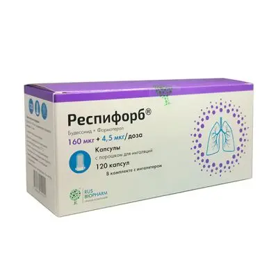 РЕСПИФОРБ капс. с пор. д/ингал. 160мкг/доза+4.5мкг/доза N120 +устройство д/ингаляции (ПСК Фарма, РФ)