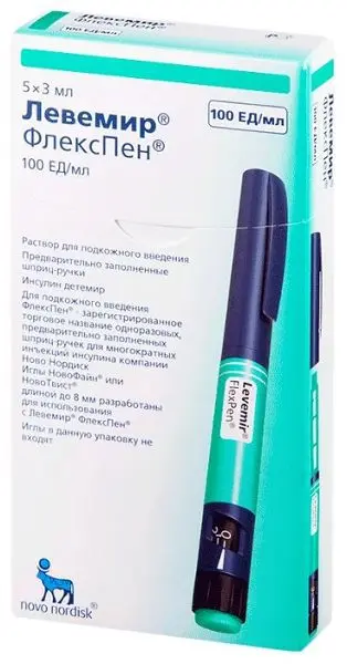 ИНСУЛИН ЛЕВЕМИР ФЛЕКСПЕН р-р для п/к введ. (шприц-ручка) 100ЕД/мл - 3мл N5 (НОВО НОРДИКС, РФ/ДАНИЯ)