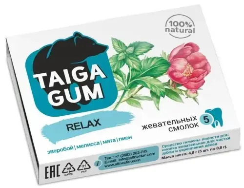 ТАЙГА ГУМ (TAIGA GUM) Relax резинка жев. смолка д/укрепления десен N5 (Алтайский Нектар, РФ)