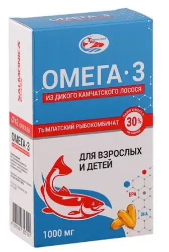 ОМЕГА-3 Салмоника капс. 1 000мг - 1.3г N42 (Тымлатский рыбокомбинат, РФ)