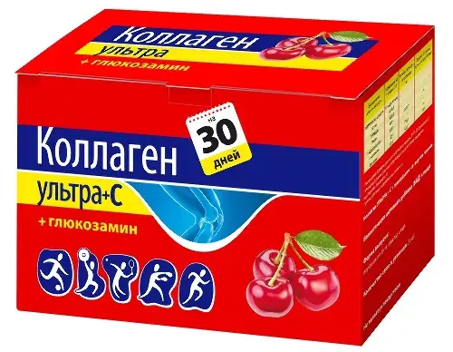 КОЛЛАГЕН УЛЬТРА Плюс глюкозамин пор. (пак.) 8г N30 Вишня (Алина Фарма, РФ)