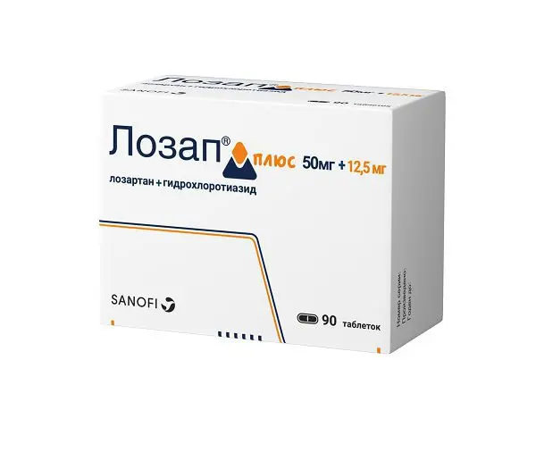 ЛОЗАП Плюс табл. п.п.о. 12.5мг+50мг N90 (САНОФИ, ЧЕХИЯ/ИНДИЯ)