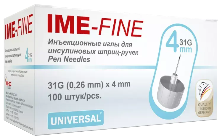 ИГЛЫ К РУЧКАМ-ИНЪЕКТОРАМ Ime-Fine р.G31 0.26х4мм N100 (Нинбо Чинмед Технолоджи, КИТАЙ)