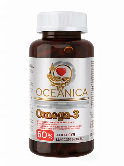 ОМЕГА-3 60% Океаника капс. (банк.) 1.4г N90 (МИРРОЛЛА, РФ)