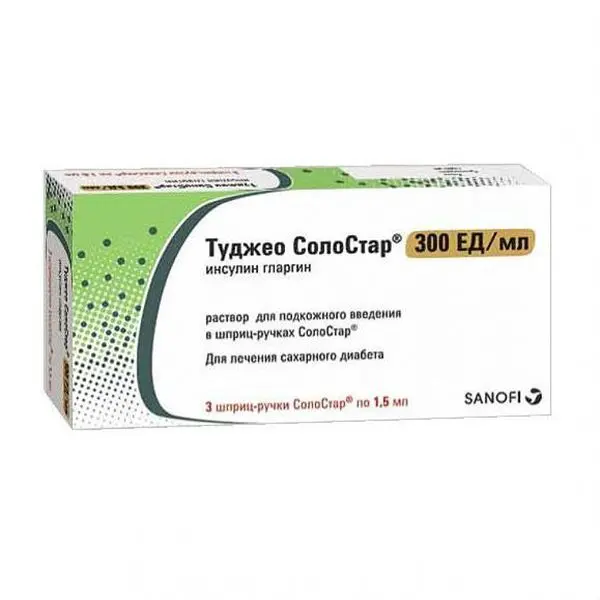 ИНСУЛИН ТУДЖЕО СОЛОСТАР р-р для п/к введ. (шприц-ручка) 300ЕД/мл - 1.5мл N3 (Санофи Авентис, РФ/ГЕРМАНИЯ)