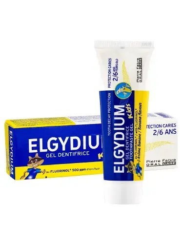ЭЛЬГИДИУМ Кидс зубная паста гель защита от кариеса 2-6лет 50мл Банан (ПЬЕР ФАБР, ФРАНЦИЯ)
