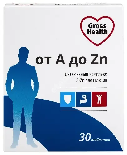 ВИТАМИННЫЙ КОМПЛЕКС А-Zn Гроссхелс (GrossHealth) для мужчин табл. 0.9г N30 (Квадрат-С, РФ)