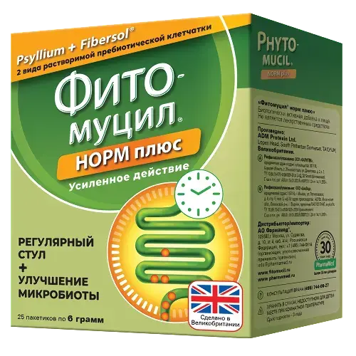 ФИТОМУЦИЛ НОРМ ПЛЮС пор. (пак.) 6г N25 (ФАРМАМЕД, ВЕЛИКОБРИТАНИЯ)