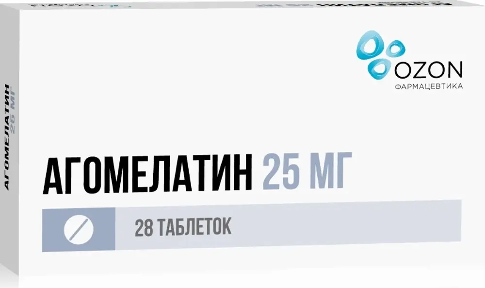АГОМЕЛАТИН табл. п.п.о. 25мг N28 (ОЗОН, РФ)