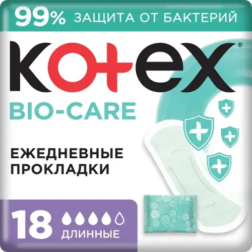 КОТЕКС прокладки ежедневные Bio-care Длинные антибакт- ные N18 (Хангжоу Кредибл Санитари , КИТАЙ)