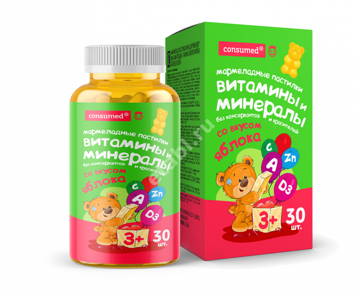 МАРМЕЛАДНЫЕ МИШКИ Консумед Кидс Витамины и минералы пастилки жев. (банк.) 2.5г N30 (ВнешторгФарма, РФ)