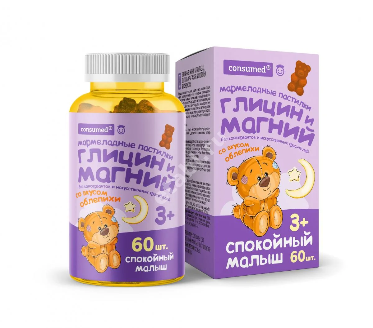 МАРМЕЛАДНЫЕ МИШКИ Консумед Кидс Глицин и Магний 3+ пастилки жев. (банк.) 2.5г N60 Облепиха (ВнешторгФарма, РФ)