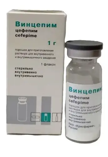ВИНЦЕПИМ пор. д/р-ра для в/в и в/м введ. (фл.) 1г N1 (Красфарма, РФ)