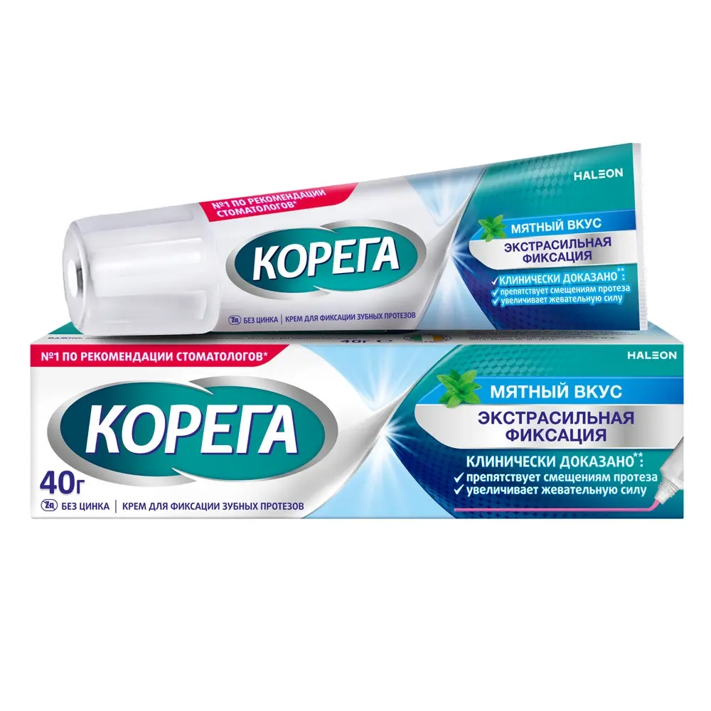 КОРЕГА крем для зубных протезов Extra Strong 40г Мята (ГЛАКСО СМИТ КЛЯЙН, ИРЛАНДИЯ)