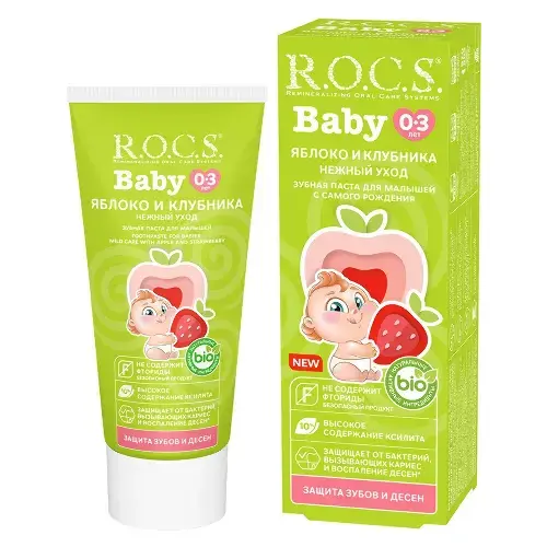 РОКС Baby зубная паста Нежный уход 0-3лет 45г Яблоко/Клубника (Еврокосмед-Ступино, РФ)