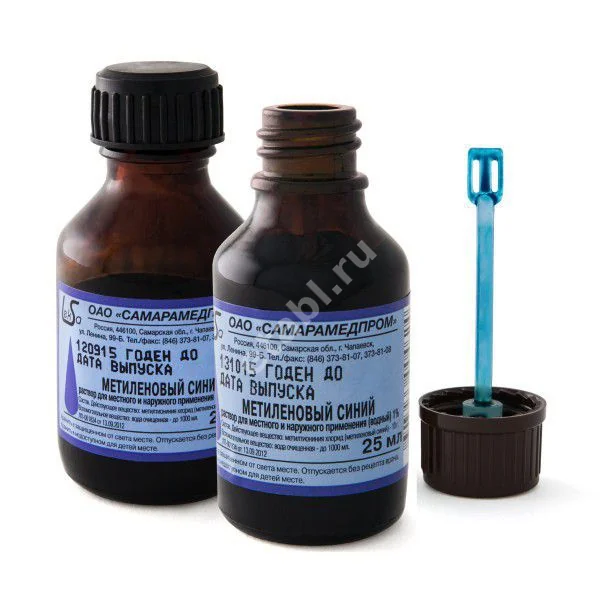 МЕТИЛЕНОВЫЙ СИНИЙ водный р-р д/местн. и наружн. прим. (фл. с помазк.) 1% - 25мл N1 (Самарамедпром, РФ)