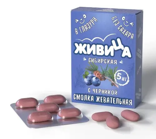 ЖИВИЦА Сибирская жевательная резинка лиственничная N5 Черника (Алтайский Нектар, РФ)