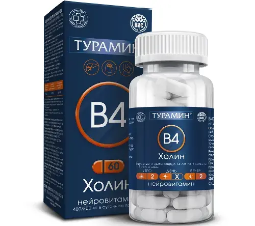 ТУРАМИН ХОЛИН Нейровитамин В4 капс. 0.73г N60 (Вис, РФ)
