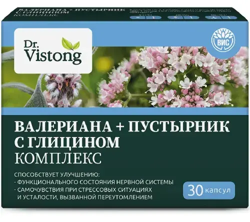 ДОКТОР ВИСТОНГ Комплекс валериана+пустырник с глицином капс. 0.45г N30 (Вис, РФ)
