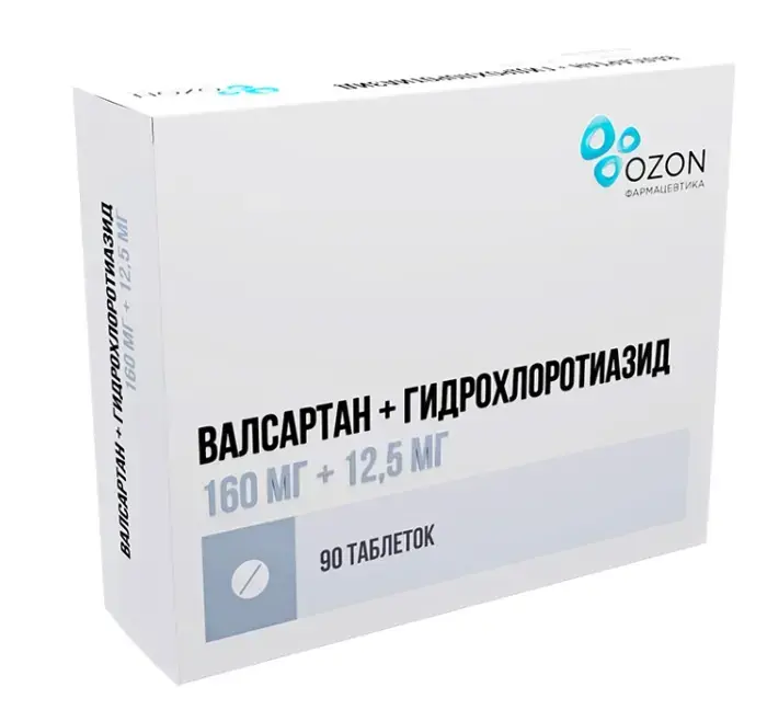 ВАЛСАРТАН-ГИДРОХЛОРТИАЗИД табл. п.п.о. 160мг+12.5мг N90 (ОЗОН, РФ)