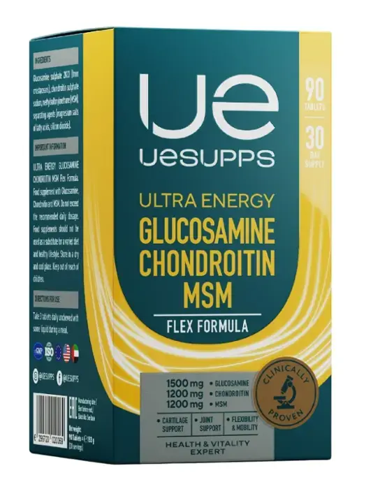 ГЛЮКОЗАМИН+ХОНДРОИТИН+МСМ Уесаппс Ультра Энерджи (UESUPPS Ultra Energy) табл. N90 (Ультра Энерджи Сапплементс Трэйдинг, ОАЭ)