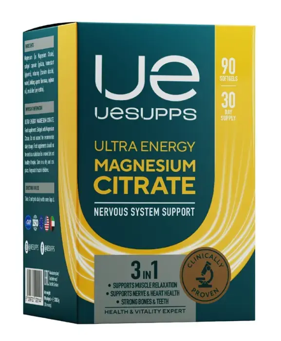 МАГНИЯ ЦИТРАТ Уесаппс Ультра Энерджи (UESUPPS Ultra Energy) капс. (банк.) N90 (Ультра Энерджи Сапплементс Трэйдинг, ОАЭ)