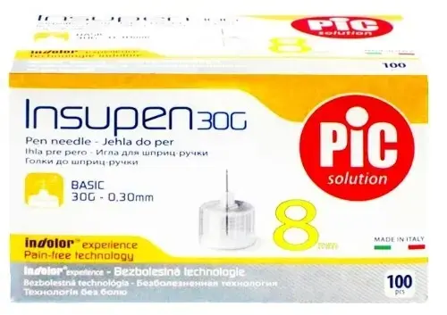 ИГЛЫ К РУЧКАМ-ИНЪЕКТОРАМ Insupen р.G30 0.3х8мм N100 (Пикдаре, ИТАЛИЯ)