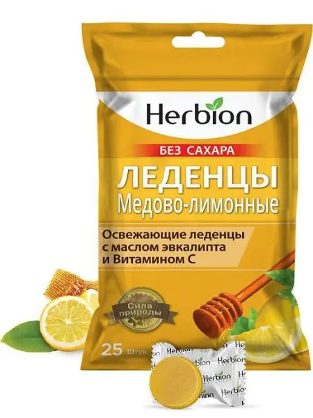 ХЕРБИОН (HERBION) леденцы без сахара с маслом эвкалипта и витамином С (пак.) N25 Лимон/Мед (Хербион Пакистан Прайвет Лимитед, ПАКИСТАН)