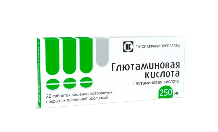 ГЛЮТАМИНОВАЯ КИСЛОТА табл. кшр. п.п.о. 250мг N20 (Татхимфармпрепараты, РФ)