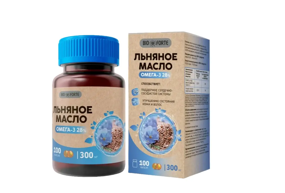 ЛЬНЯНОЕ МАСЛО капс. 0.3г N100 (Натуральные масла ООО, РФ)