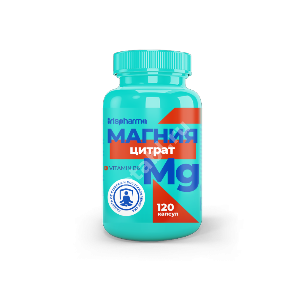МАГНИЯ ЦИТРАТ+ВИТАМИН В6 Ирисфарма капс. (банк.) 0.785г N120 (Фармакор Продакшн, РФ)