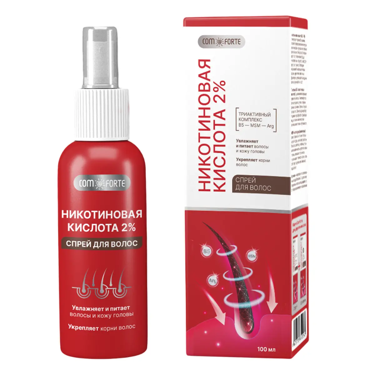 НИКОТИНОВАЯ КИСЛОТА Комфорте (ComForte) спрей для волос 2% 100мл (Натуральные масла ООО, РФ)