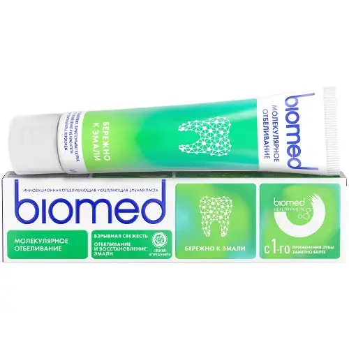 БИОМЕД Healthy white зубная паста взрывная свежесть/отбеливание/восстановление эмали 65г Свежий огурец/Мята (СПЛАТ, РФ)