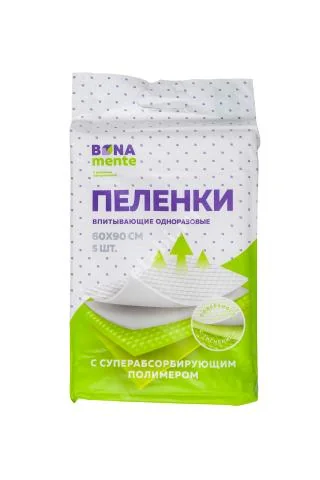 БОНА МЕНТЕ пеленки впитывающие с тиснением и супер абсорб полимер. 60х90см N5 (Кванчжоу Тианру Гигиен Саппл, КИТАЙ)