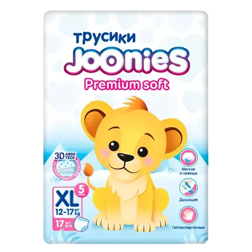 ДЖОНИС (JOONIES) подгузники-трусики Премиум Софт 12-17кг р.XL N17 (Куанжоу Джан Джан Синитари Проодактс, КИТАЙ)