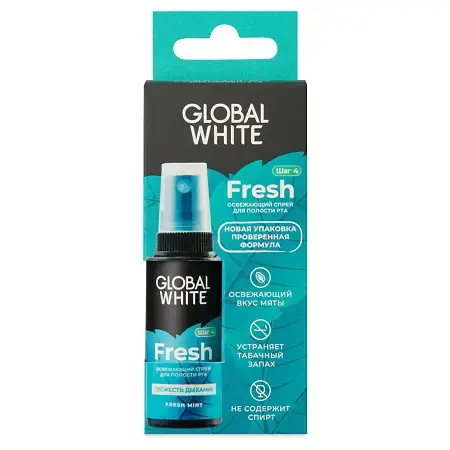 ГЛОБАЛ ВАЙТ спрей для полости рта освеж Фреш (фл. с распыл.) 15мл (Хебей Фенгхи Биотехнолоджи Инк Лтд, РФ)