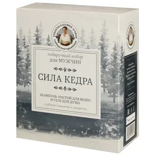 РЕЦЕПТЫ БАБУШКИ АГАФЬИ Сила кедра набор подарочный д/муж (гель д/душа 300мл+ шампунь 300мл) (Первое Решение, РФ)
