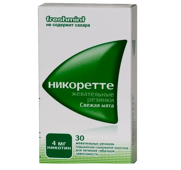 НИКОРЕТТЕ резин. жев. 4мг N30 Свежая Мята (ДЖНС&ДЖНС, ШВЕЦИЯ)