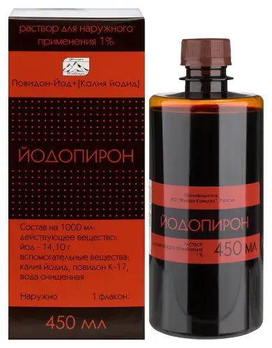 ЙОДОПИРОН р-р д/наружн. прим. (фл. плстк.) 1% - 450мл N1 (Флора Кавказа, РФ)