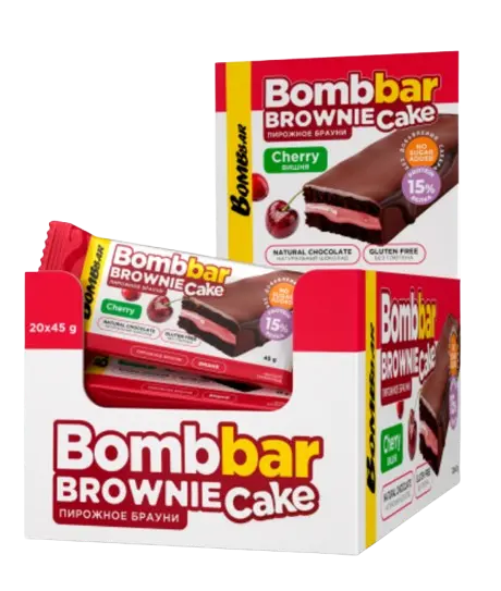 БОМББАР (BOMBBAR) пирожное протеиновое Брауни 45г N1 Вишня (Фитнес Фуд, РФ)