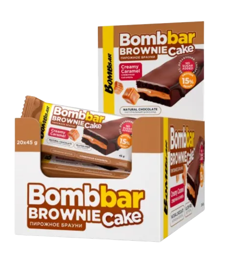 БОМББАР (BOMBBAR) пирожное протеиновое Брауни 45г N1 Сливочная карамель (Фитнес Фуд, РФ)