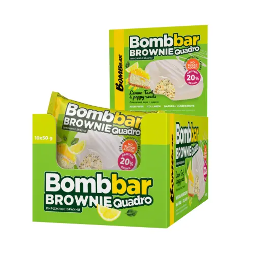 БОМББАР (BOMBBAR) печенье протеиновое глазированное 50г N1 Лимонный тарт с маком (Фитнес Фуд, РФ)